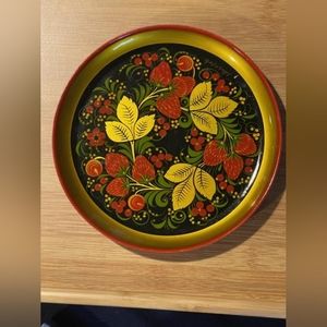 Vintage strawberries decorative plate - Khokhloma Painting Russian